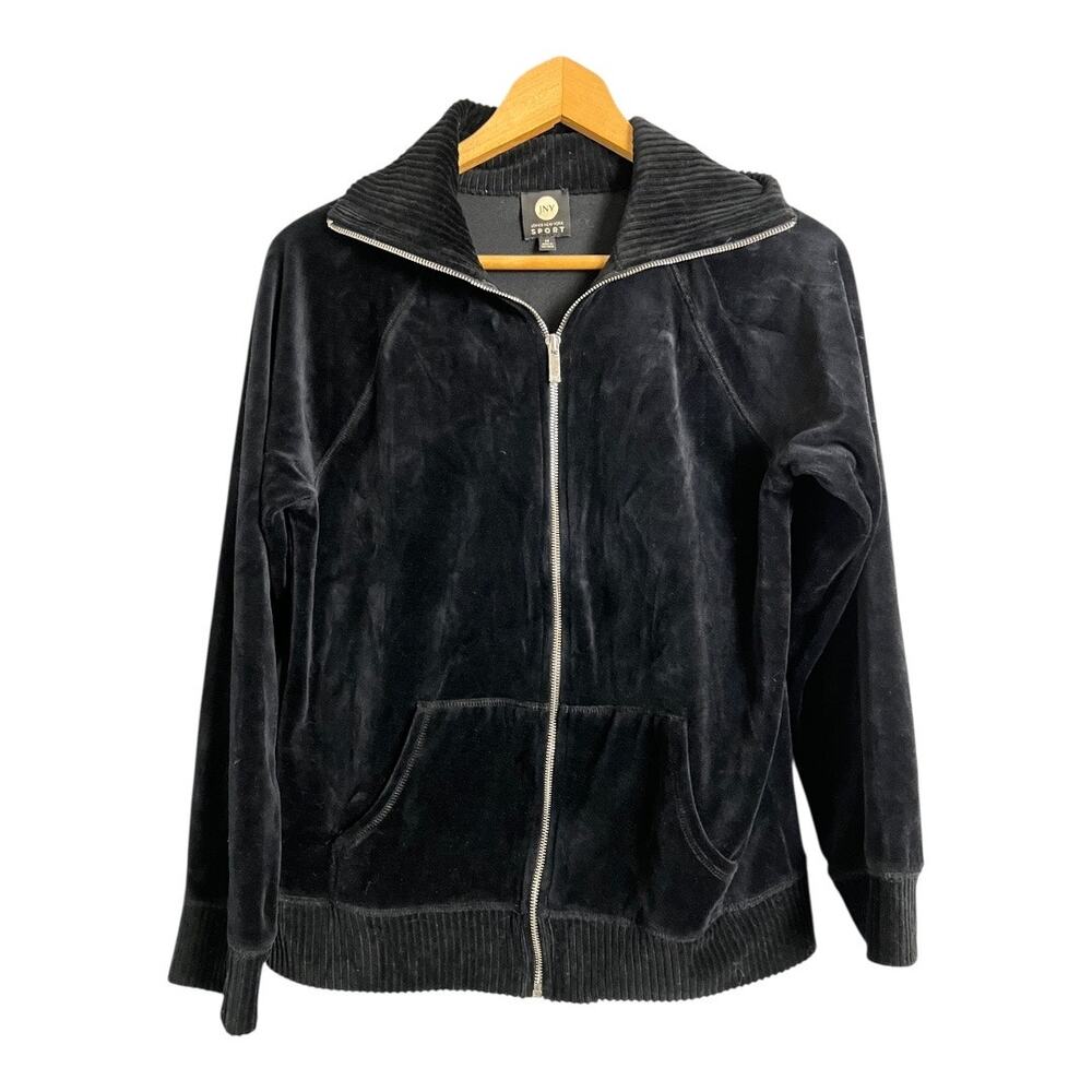 Jones New York Sports Women's Black Long Sleeve Full Zip Velour Track Jacket M